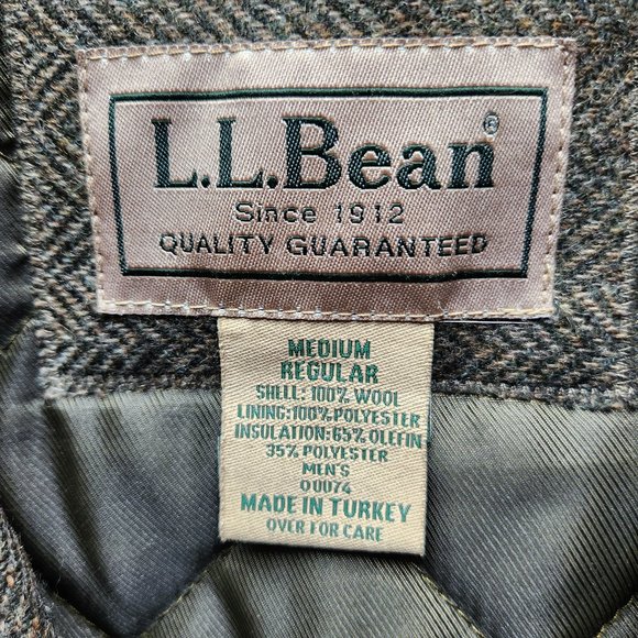 L.L.Bean Tweed Herringbone Wool Quilted-Thinsulated Sport Coat Brown Green - Picture 9 of 13